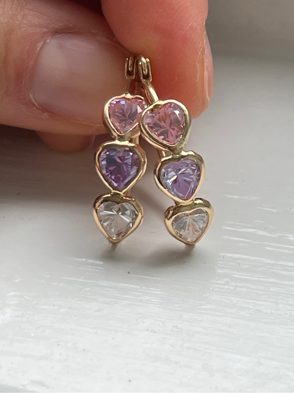 14K Yellow Gold Pastel Heart Tiered Drop Earrings